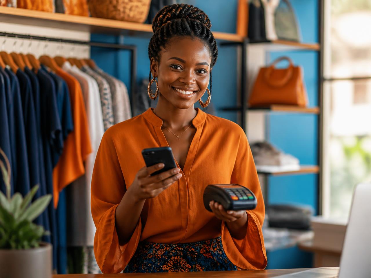 Une commerçante encaisse un paiement par carte grâce à VALIDIF